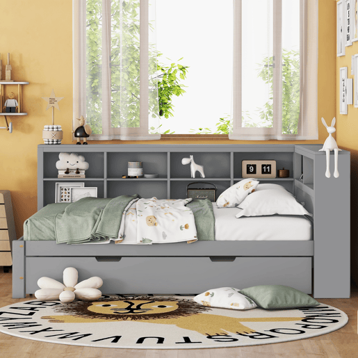 Cama gavetão de madeira maciça 140x200 cm,cinza