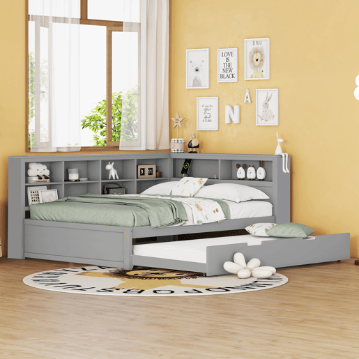 Cama gavetão de madeira maciça 140x200 cm,cinza