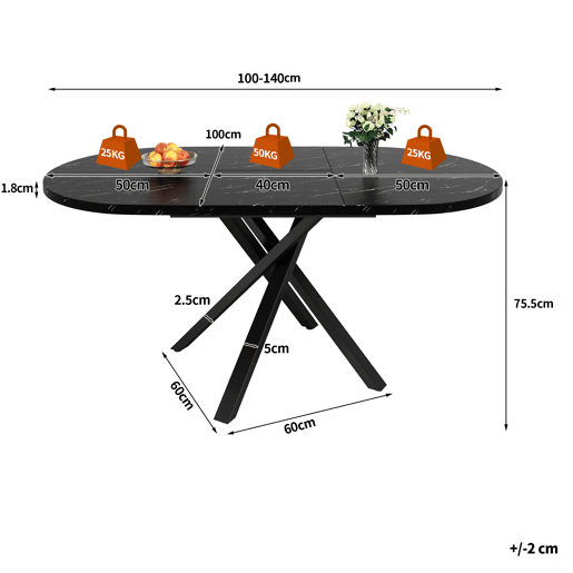 Mesa de jantar extensível redonda 100-140máx cm de mdf,preto Mesa de jantar extensível redonda 100-140máx cm de mdf,preto