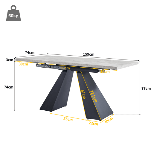 Mesa de jantar extensível retangular 99-159máx cm de mdf,cinza+preto Mesa de jantar extensível retangular 99-159máx cm de mdf,cinza+preto