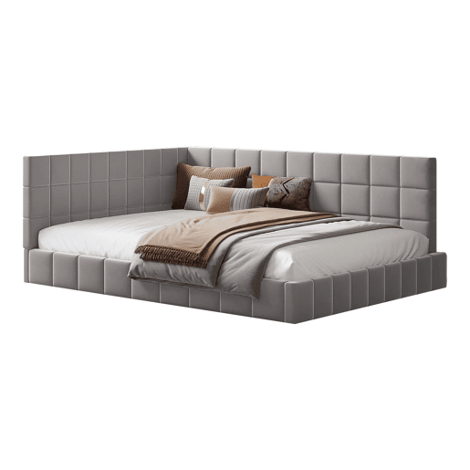 Cama de casal de veludo 140x200 cm,cinza Cama de casal de veludo 140x200 cm,cinza