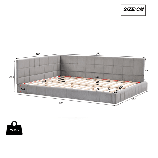 Cama de casal de veludo 140x200 cm,cinza Cama de casal de veludo 140x200 cm,cinza