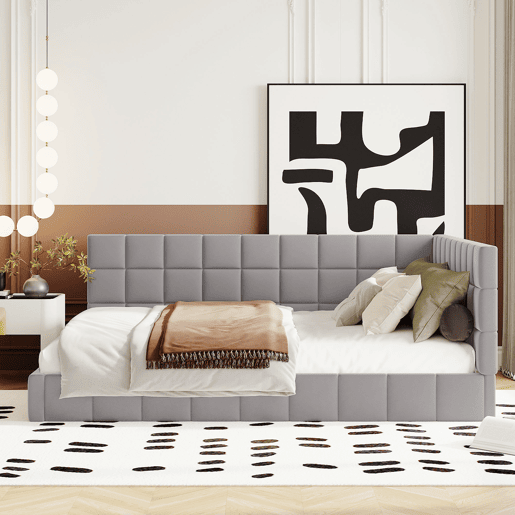 Cama de casal de veludo 140x200 cm,cinza Cama de casal de veludo 140x200 cm,cinza