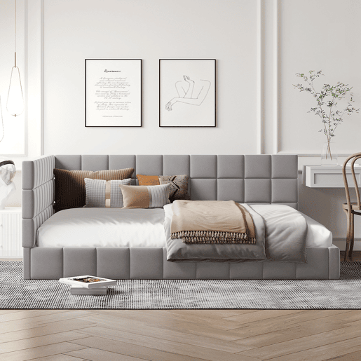 Cama de casal de veludo 140x200 cm,cinza Cama de casal de veludo 140x200 cm,cinza