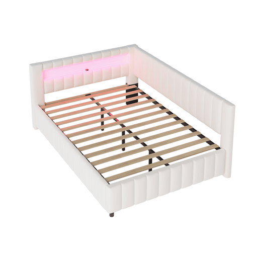 Cama de casal de veludo 140x200 cm com luz led,bege Cama de casal de veludo 140x200 cm com luz led,bege