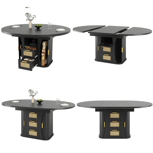 Mesa de jantar extensível redonda 118-158máx cm de mdf,preto Mesa de jantar extensível redonda 118-158máx cm de mdf,preto