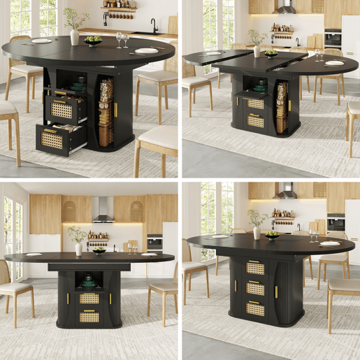 Mesa de jantar extensível redonda 118-158máx cm de mdf,preto Mesa de jantar extensível redonda 118-158máx cm de mdf,preto