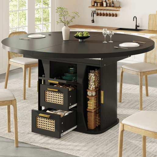 Mesa de jantar extensível redonda 118-158máx cm de mdf,preto Mesa de jantar extensível redonda 118-158máx cm de mdf,preto