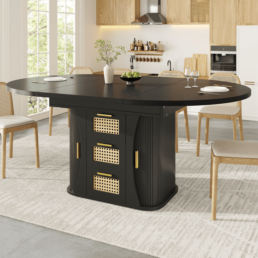 Mesa de jantar extensível redonda 118-158máx cm de mdf,preto Mesa de jantar extensível redonda 118-158máx cm de mdf,preto