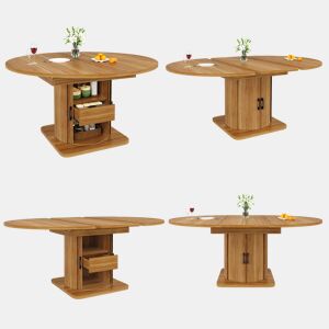 Mesa de jantar extensível redonda 118-158máx cm de mdf,natural