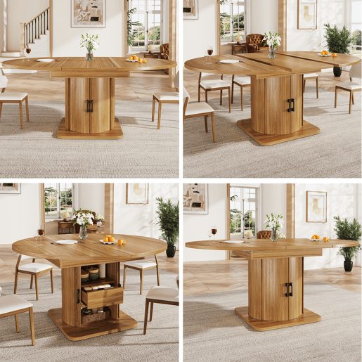 Mesa de jantar extensível redonda 118-158máx cm de mdf,natural Mesa de jantar extensível redonda 118-158máx cm de mdf,natural