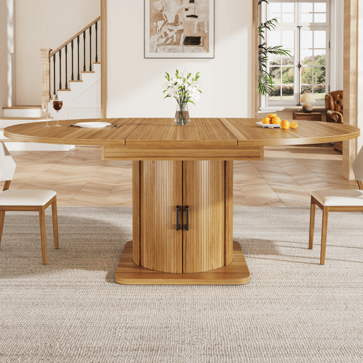 Mesa de jantar extensível redonda 118-158máx cm de mdf,natural Mesa de jantar extensível redonda 118-158máx cm de mdf,natural