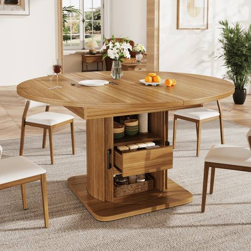 Mesa de jantar extensível redonda 118-158máx cm de mdf,natural Mesa de jantar extensível redonda 118-158máx cm de mdf,natural