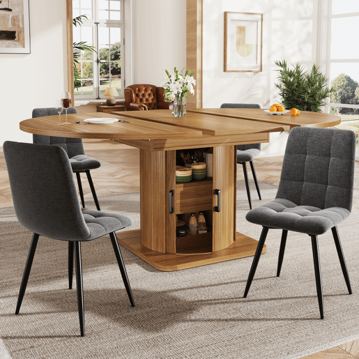 Mesa de jantar extensível redonda 118-158máx cm de mdf,natural Mesa de jantar extensível redonda 118-158máx cm de mdf,natural