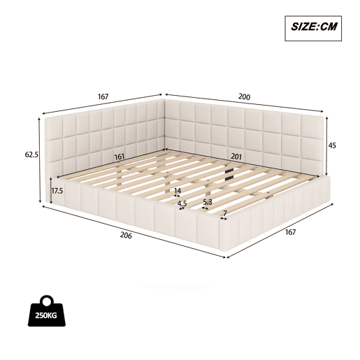 Cama de casal de veludo 160x200 cm,bege
