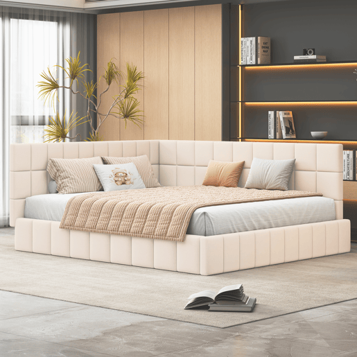 Cama de casal de veludo 160x200 cm,bege