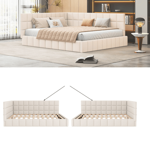 Cama de casal de veludo 160x200 cm,bege