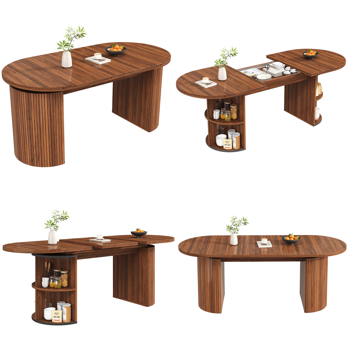 mesa de comedor extensible ovalada 120-160max cm de mdfmadera oscura