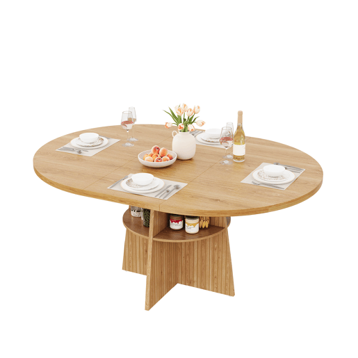 Mesa de jantar extensível redonda 100-150máx cm de mdf,madeira clara Mesa de jantar extensível redonda 100-150máx cm de mdf,madeira clara