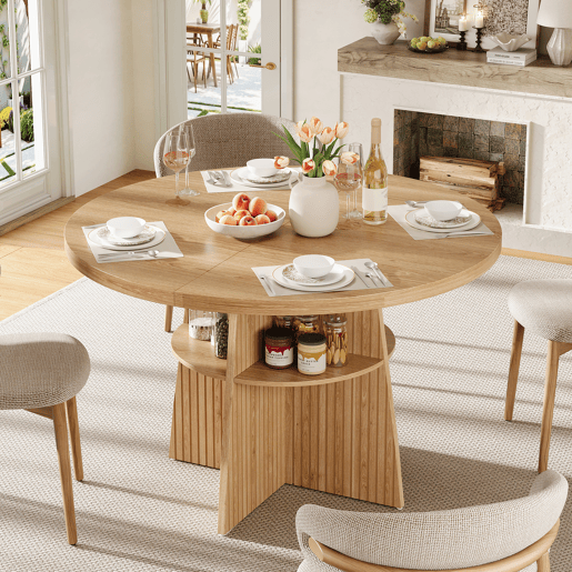 Mesa de jantar extensível redonda 100-150máx cm de mdf,madeira clara Mesa de jantar extensível redonda 100-150máx cm de mdf,madeira clara