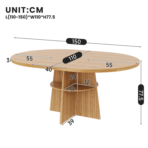Mesa de jantar extensível redonda 100-150máx cm de mdf,madeira clara Mesa de jantar extensível redonda 100-150máx cm de mdf,madeira clara