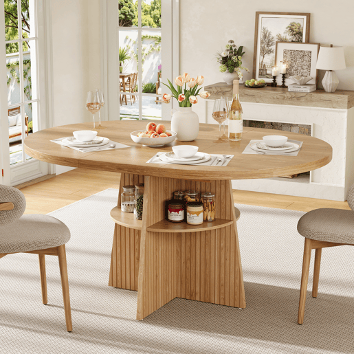 Mesa de jantar extensível redonda 100-150máx cm de mdf,madeira clara Mesa de jantar extensível redonda 100-150máx cm de mdf,madeira clara