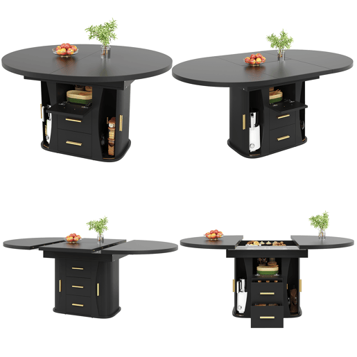 Mesa de jantar extensível redonda 118-158máx cm de mdf,preto Mesa de jantar extensível redonda 118-158máx cm de mdf,preto