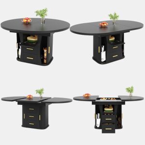 Mesa de jantar extensível redonda 118-158máx cm de mdf,preto