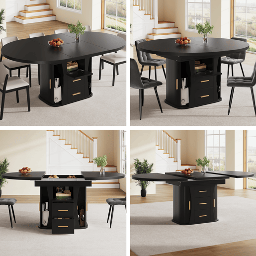 Mesa de jantar extensível redonda 118-158máx cm de mdf,preto Mesa de jantar extensível redonda 118-158máx cm de mdf,preto