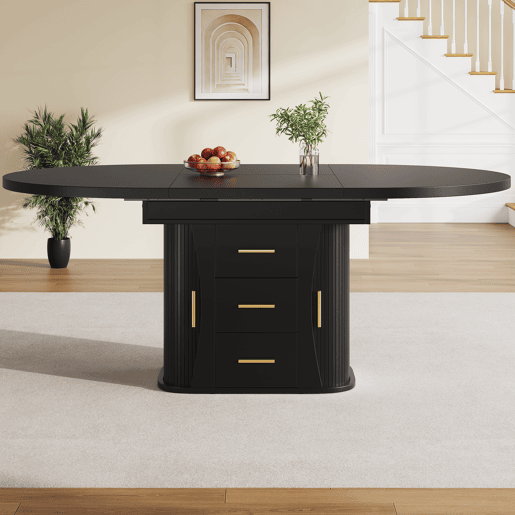 Mesa de jantar extensível redonda 118-158máx cm de mdf,preto Mesa de jantar extensível redonda 118-158máx cm de mdf,preto