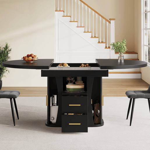 Mesa de jantar extensível redonda 118-158máx cm de mdf,preto Mesa de jantar extensível redonda 118-158máx cm de mdf,preto