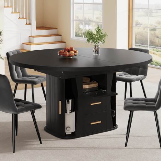 Mesa de jantar extensível redonda 118-158máx cm de mdf,preto Mesa de jantar extensível redonda 118-158máx cm de mdf,preto