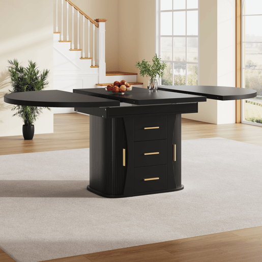 Mesa de jantar extensível redonda 118-158máx cm de mdf,preto Mesa de jantar extensível redonda 118-158máx cm de mdf,preto