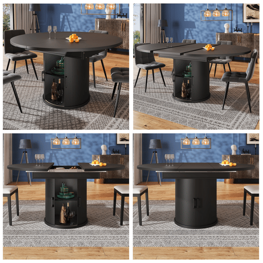 Mesa de jantar extensível redonda 118-158máx cm de mdf,preto Mesa de jantar extensível redonda 118-158máx cm de mdf,preto