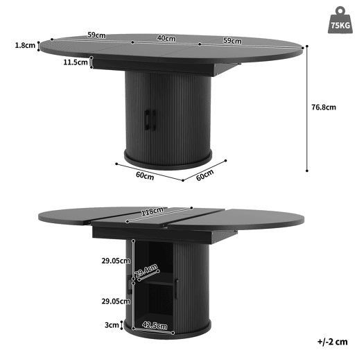Mesa de jantar extensível redonda 118-158máx cm de mdf,preto Mesa de jantar extensível redonda 118-158máx cm de mdf,preto