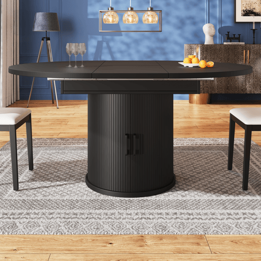 Mesa de jantar extensível redonda 118-158máx cm de mdf,preto Mesa de jantar extensível redonda 118-158máx cm de mdf,preto