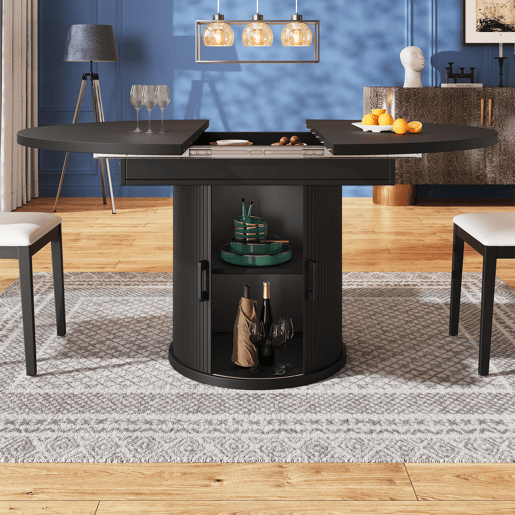 Mesa de jantar extensível redonda 118-158máx cm de mdf,preto Mesa de jantar extensível redonda 118-158máx cm de mdf,preto