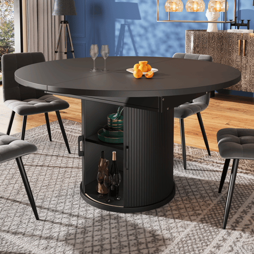 Mesa de jantar extensível redonda 118-158máx cm de mdf,preto Mesa de jantar extensível redonda 118-158máx cm de mdf,preto
