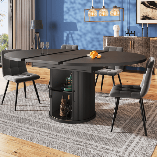 Mesa de jantar extensível redonda 118-158máx cm de mdf,preto Mesa de jantar extensível redonda 118-158máx cm de mdf,preto