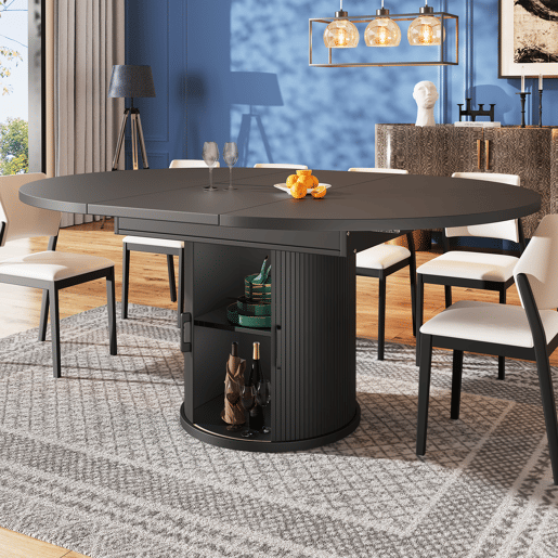 Mesa de jantar extensível redonda 118-158máx cm de mdf,preto Mesa de jantar extensível redonda 118-158máx cm de mdf,preto
