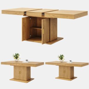 Mesa de jantar extensível retangular 140-180máx cm de mdf,madeira clara
