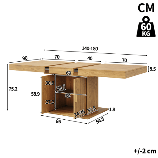 Mesa de jantar extensível retangular 140-180máx cm de mdf,madeira clara Mesa de jantar extensível retangular 140-180máx cm de mdf,madeira clara