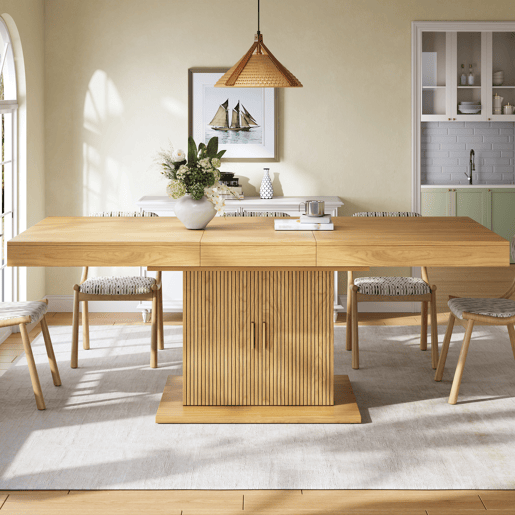 Mesa de jantar extensível retangular 140-180máx cm de mdf,madeira clara Mesa de jantar extensível retangular 140-180máx cm de mdf,madeira clara