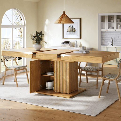 Mesa de jantar extensível retangular 140-180máx cm de mdf,madeira clara Mesa de jantar extensível retangular 140-180máx cm de mdf,madeira clara