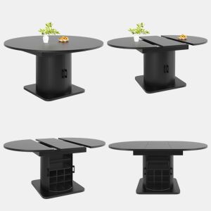 Mesa de jantar extensível redonda 118-158máx cm de mdf,preto