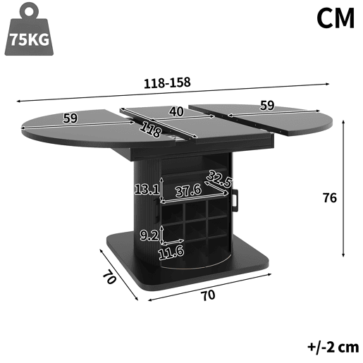 Mesa de jantar extensível redonda 118-158máx cm de mdf,preto Mesa de jantar extensível redonda 118-158máx cm de mdf,preto
