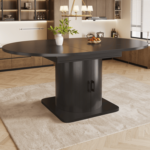 Mesa de jantar extensível redonda 118-158máx cm de mdf,preto Mesa de jantar extensível redonda 118-158máx cm de mdf,preto