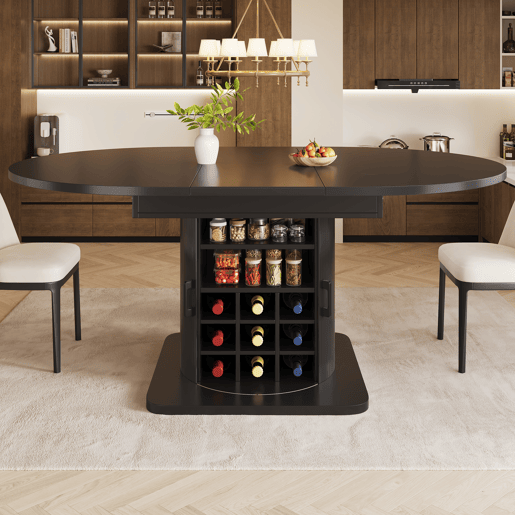Mesa de jantar extensível redonda 118-158máx cm de mdf,preto Mesa de jantar extensível redonda 118-158máx cm de mdf,preto