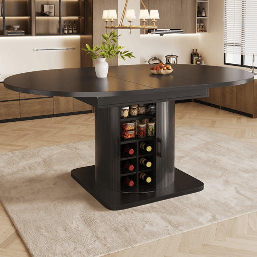 Mesa de jantar extensível redonda 118-158máx cm de mdf,preto Mesa de jantar extensível redonda 118-158máx cm de mdf,preto
