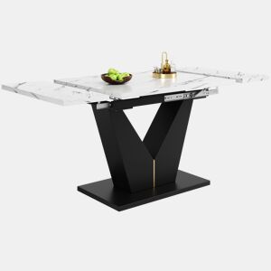 Mesa de jantar extensível retangular 99-159máx cm de mdf,branco+preto